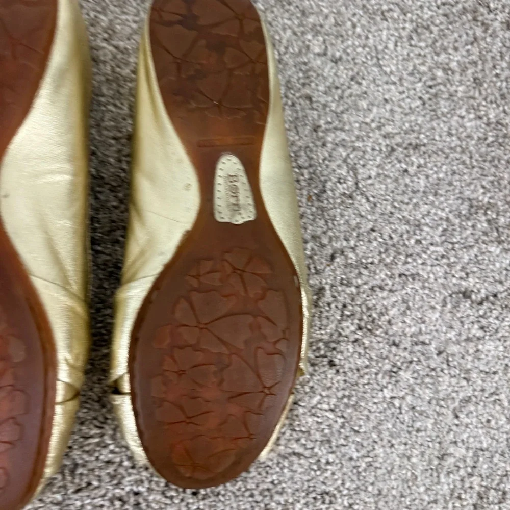 Born Gold Metallic Leather Knotted Ballet Flats Womens 8.5 Fairy Regency Slip On